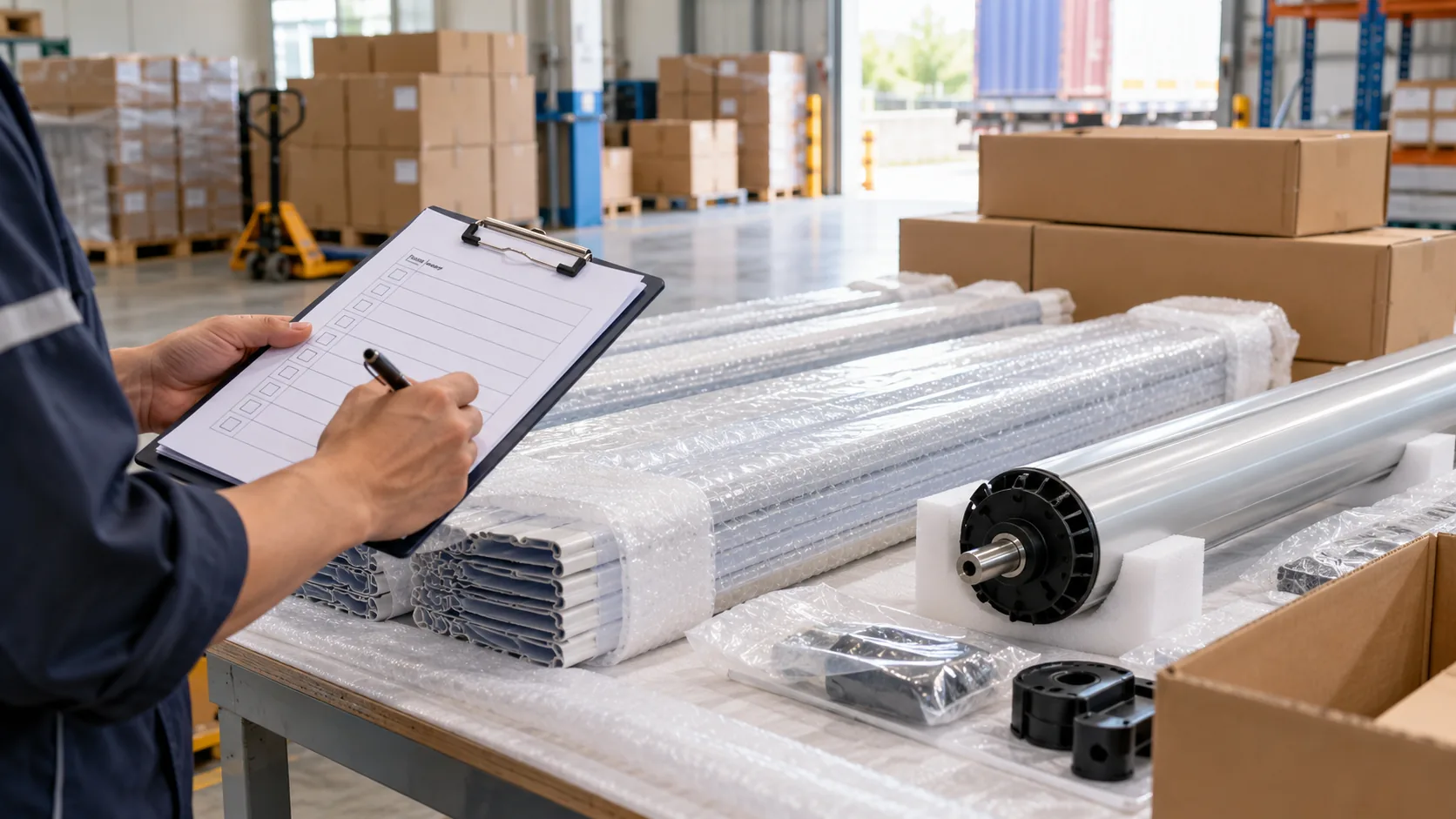 Illustrative pool-cover kit packing scene; actual order contents are confirmed in the quotation.